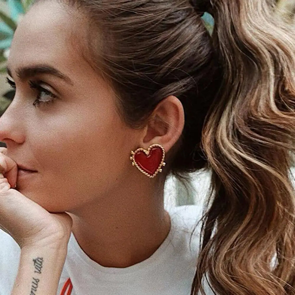 Red Heart Stud Earring
