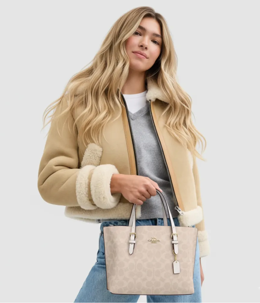 The Mollie Tote Bag 25 In Signature Canvas - Sand/Chalk