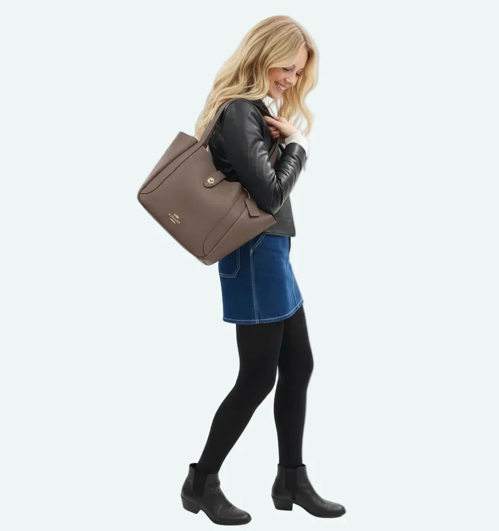 The Hadley Turnlock Tote Bag - Gold/Dark Stone