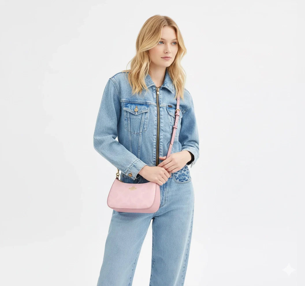 Teri Shoulder Bag In Signature Canvas - Gold/Powder Pink