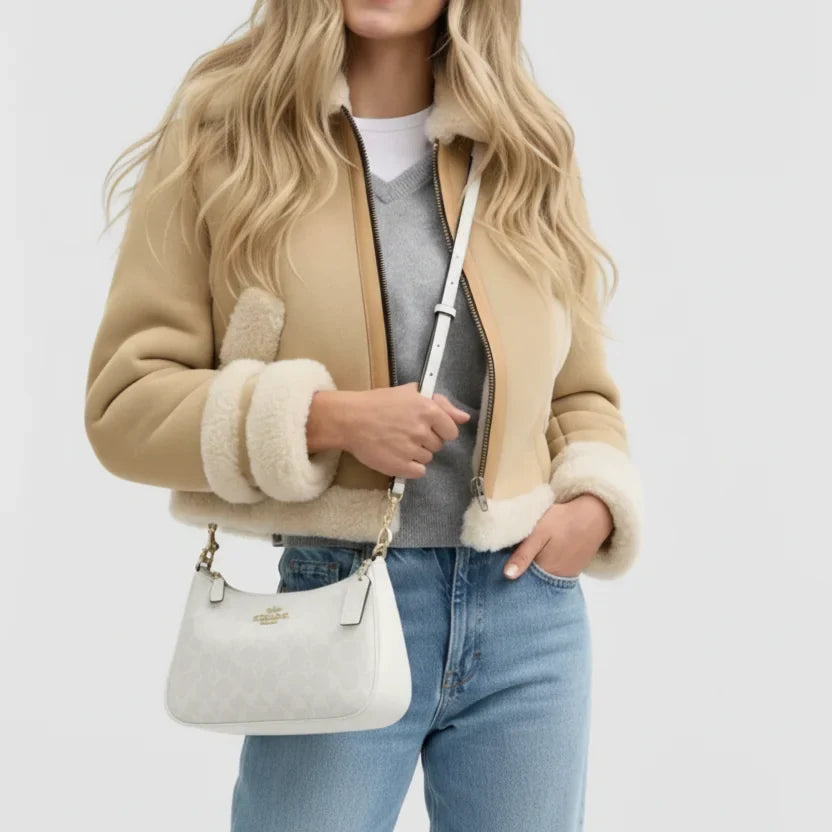 Teri Shoulder Bag In Signature Canvas - Gold/White