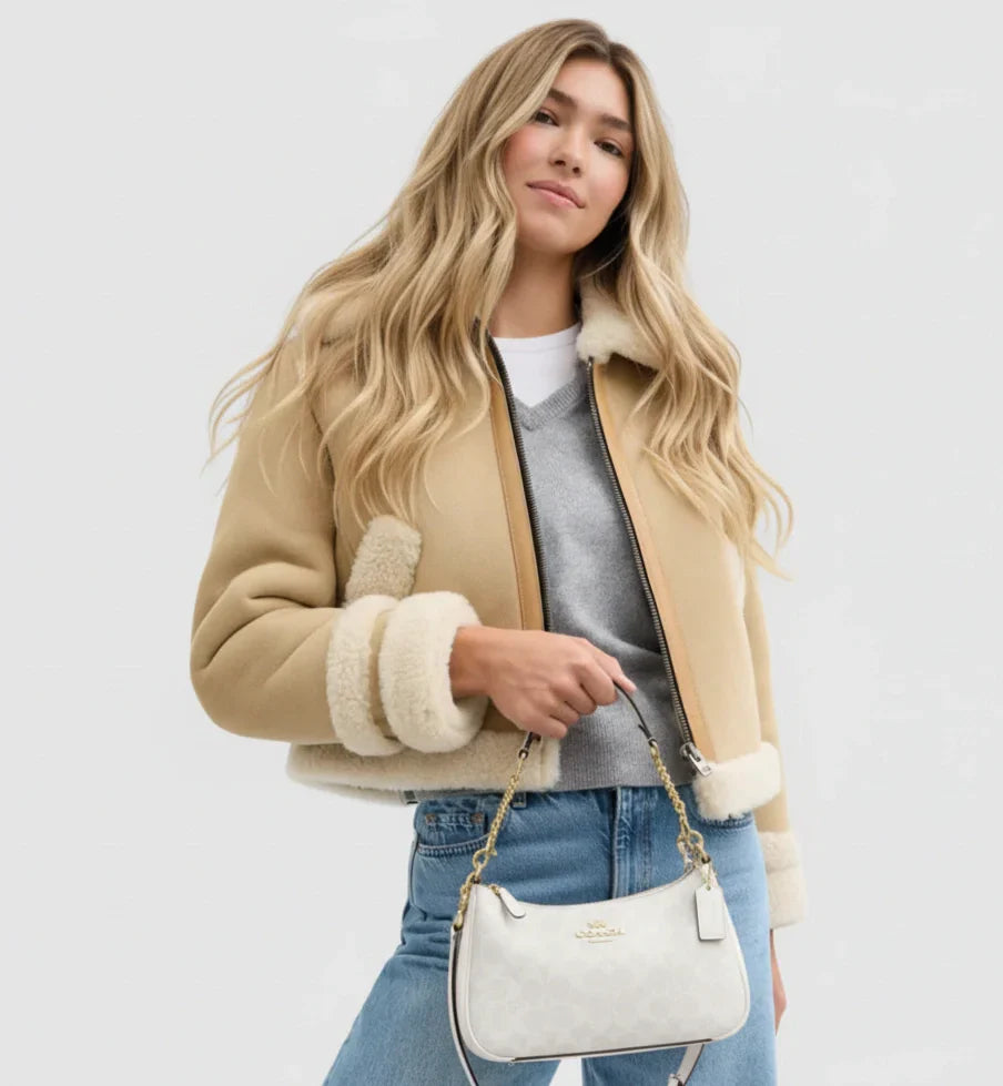 Teri Shoulder Bag In Signature Canvas - Gold/White